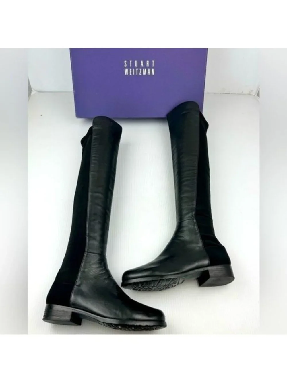 Stuart Weitzman 5050 Over-The-Knee block heel Black Nappa Leather Boots 6.5